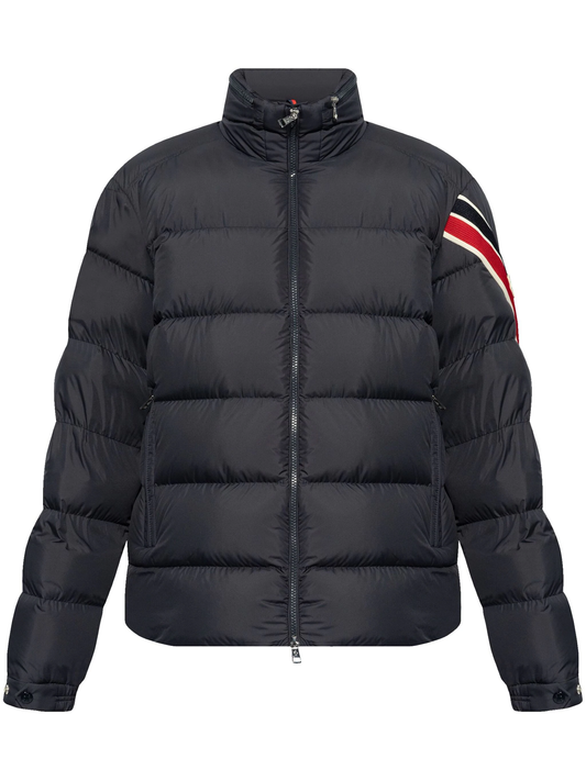 striped logo patch down jacket