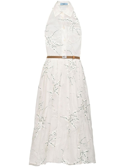 floral-embroidered silk midi dress