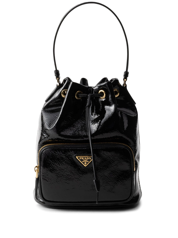 Duet patent leather bucket bag