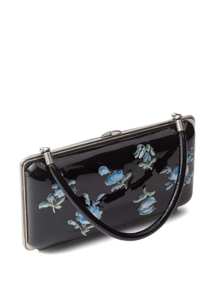 floral-printed patent leather clutch