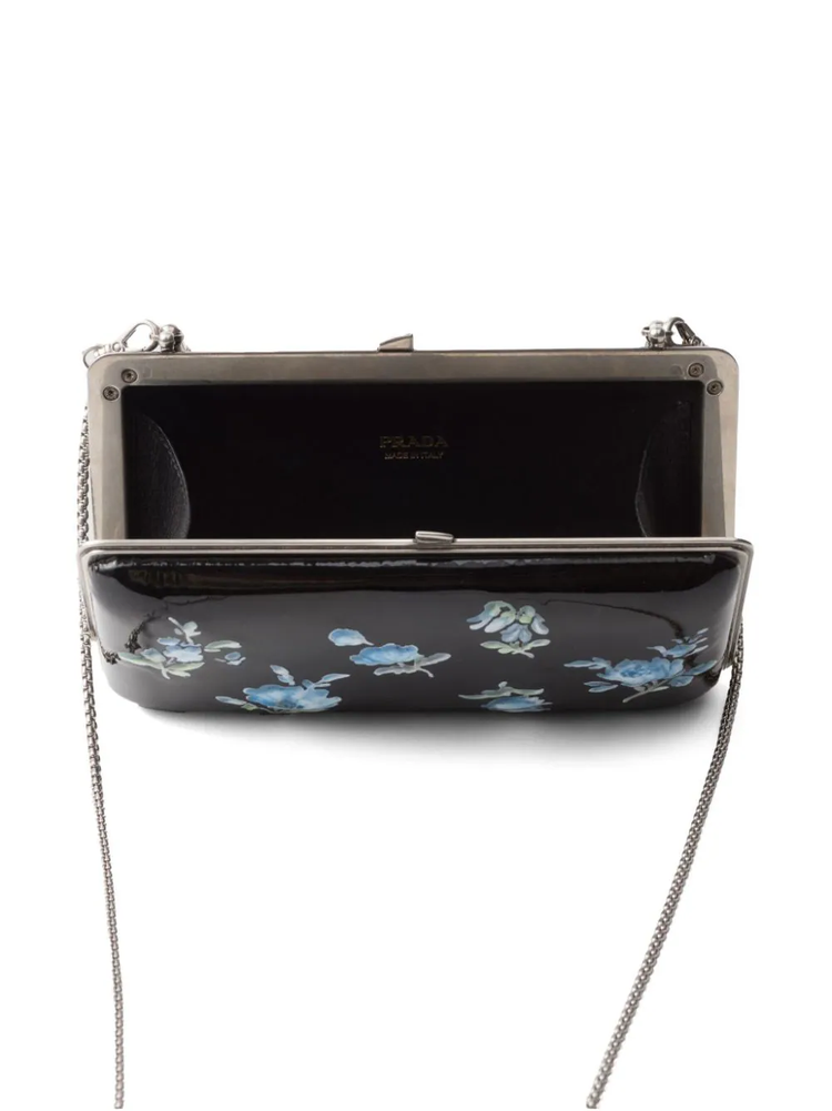 floral-printed patent leather clutch