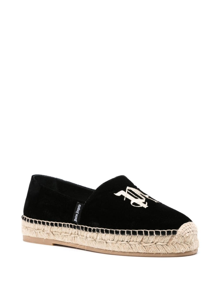 logo-embroidered velvet espadrilles