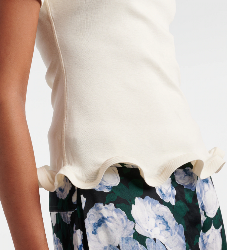 FRILLED HEM RIB T-SHIRT