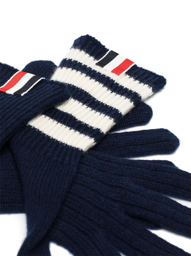 RIB GLOVES W/ 4 BAR STRIPE IN CASHMERE