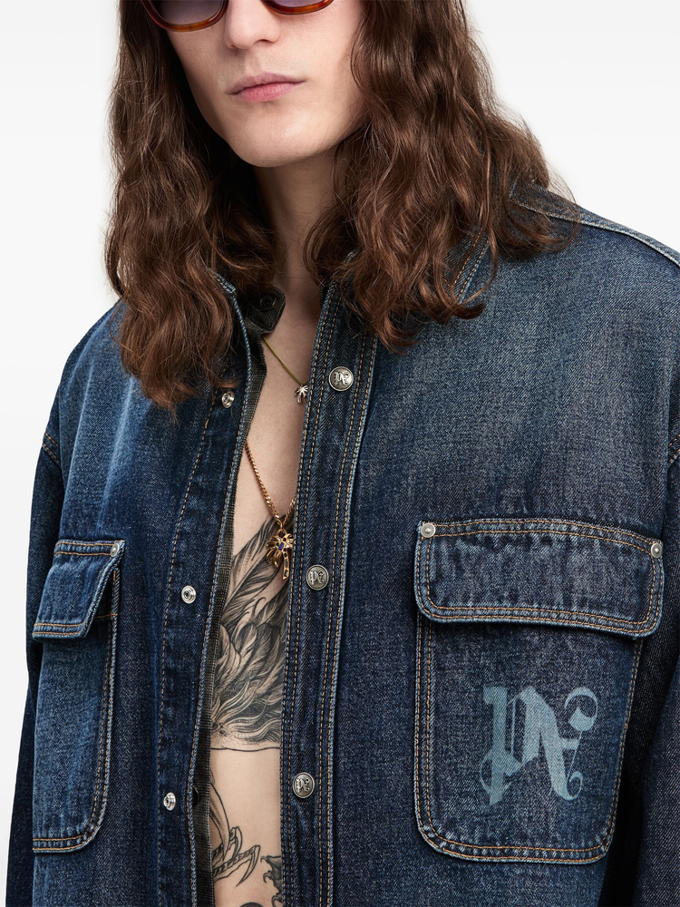 logo-print denim shirt