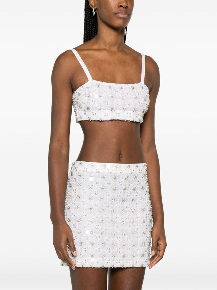 rhinestone-embellished mesh cropped top