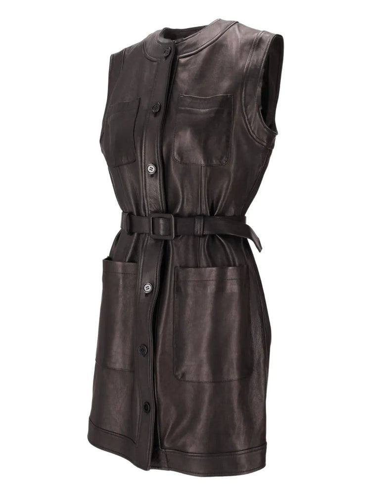 LA ROSE leather dress marrone