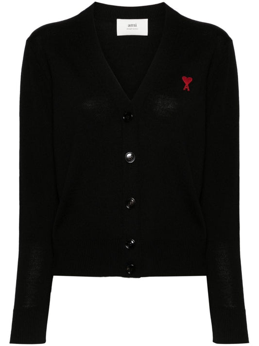 Ami de Coeur rouge logo-embroidered merino wool cardigan