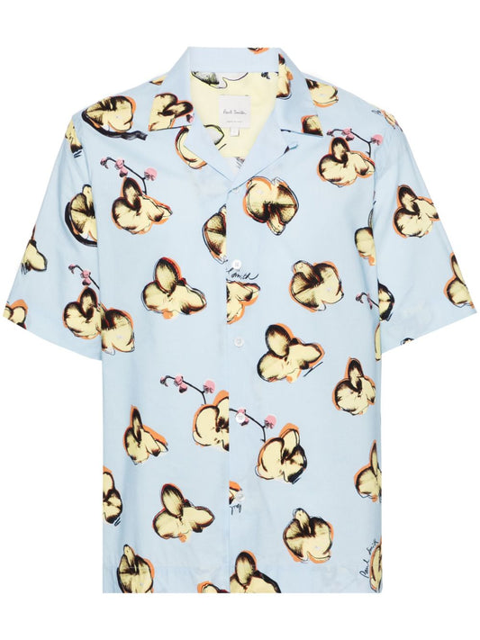 orchid-print short-sleeve shirt