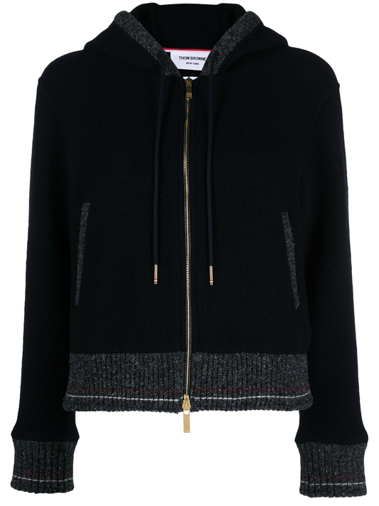 hooded zip-up wool cardigan