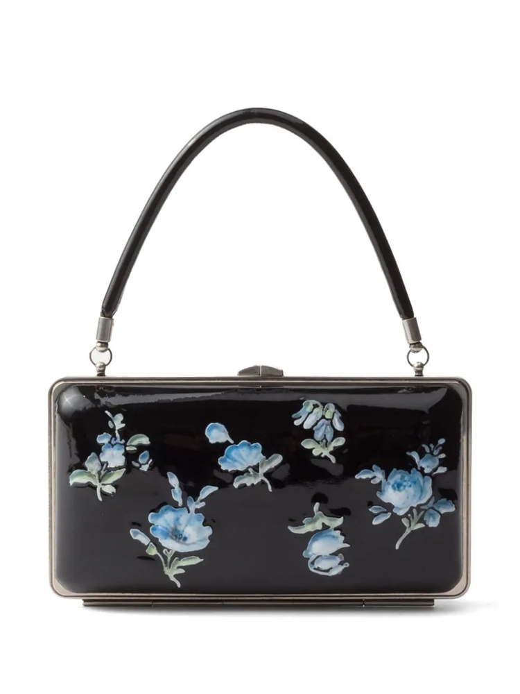 floral-printed patent leather clutch