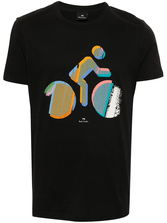 biker-print cotton T-shirt