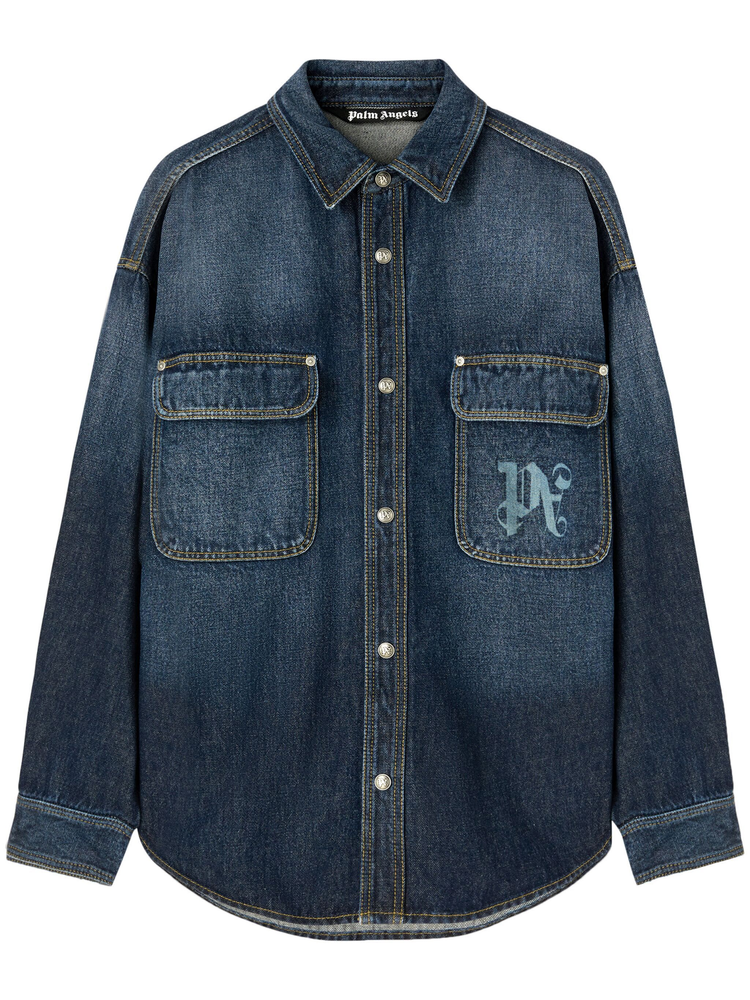 logo-print denim shirt