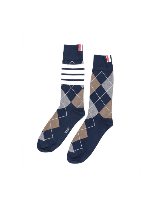 ARGYLE MID CALF SOCKS W/ 4BAR IN COTTON