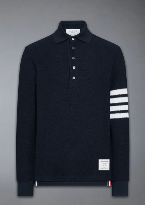 LONG SLEEVE POLO IN TEXTURED PIQUE W/ ENG 4 BAR
