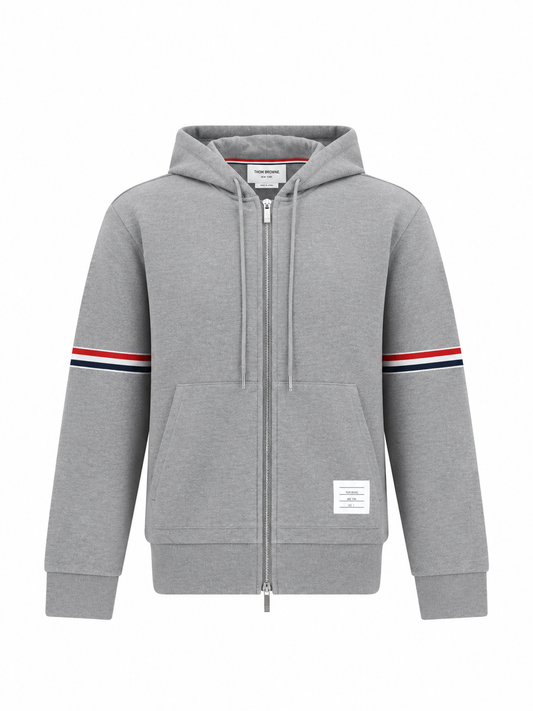 ZIP THROUGH HOODIE IN PIQUE LOOPBACK W/ RWB ENGINEERED STRIPE