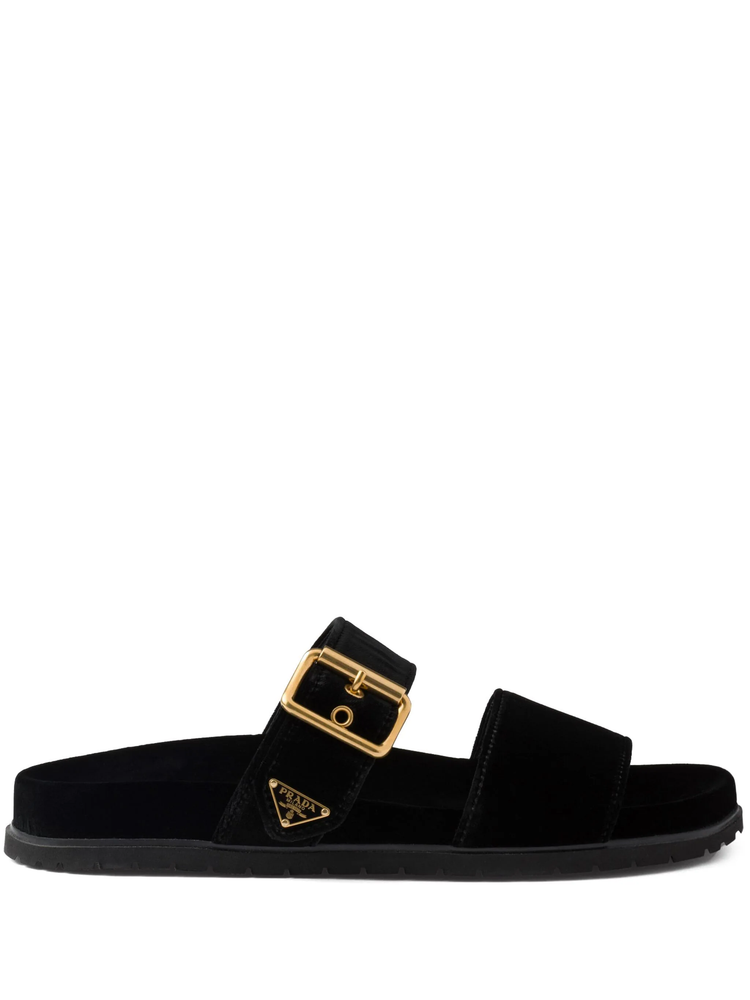 triangle-logo velvet slides