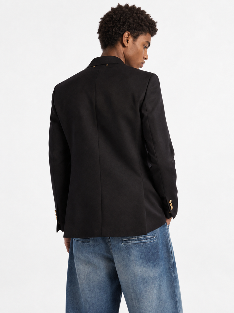 GOLDEN M'S DOUBLE BREASTED BLAZER COMPACT GABARDINE WOOL