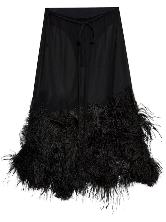 ostrich feather-trim midi skirt