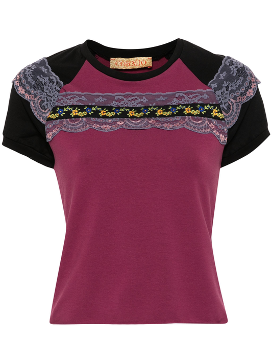 lace-panelling raglan T-shirt