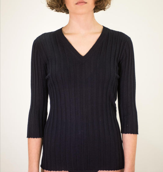 LA ROSE V neck cash/silk blue navy