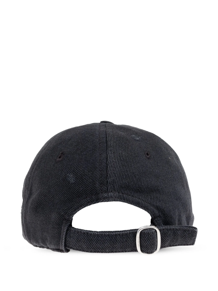 logo-embroidered distressed denim cap