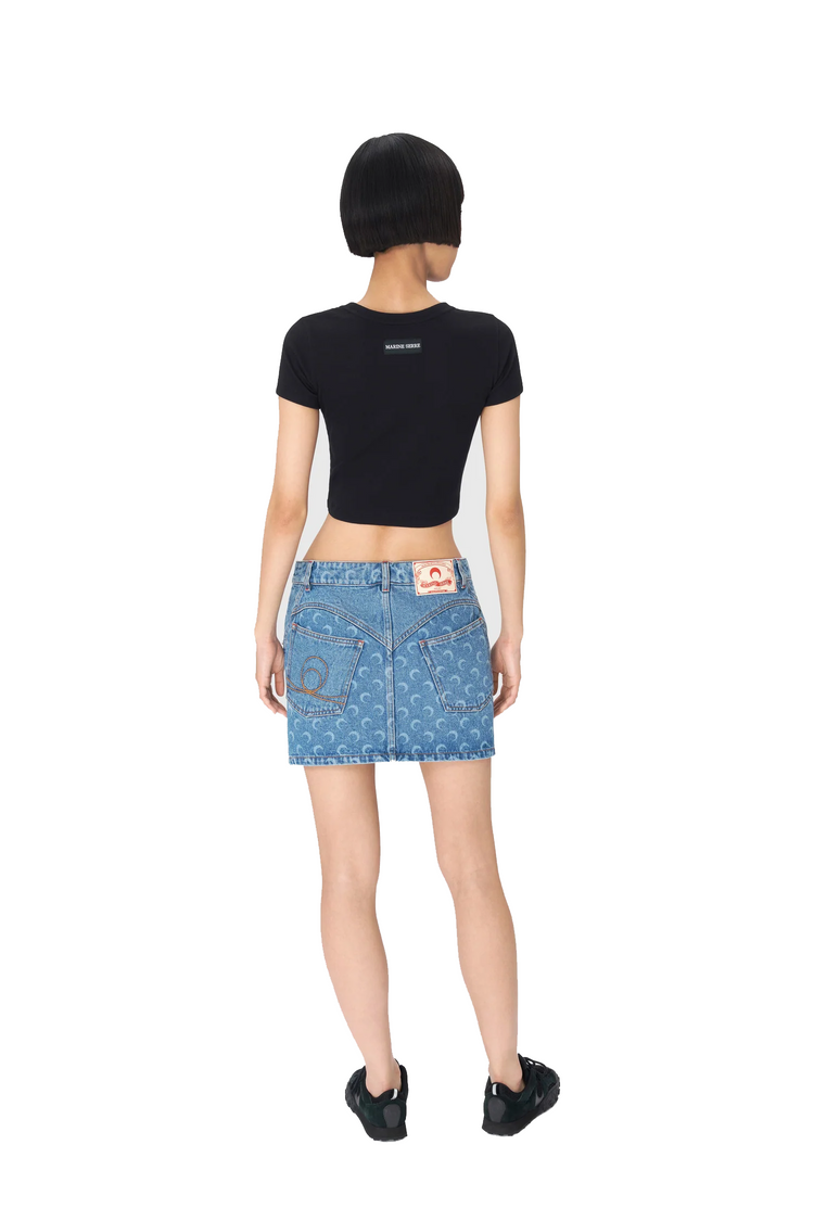 Moon laser denim mini skirt