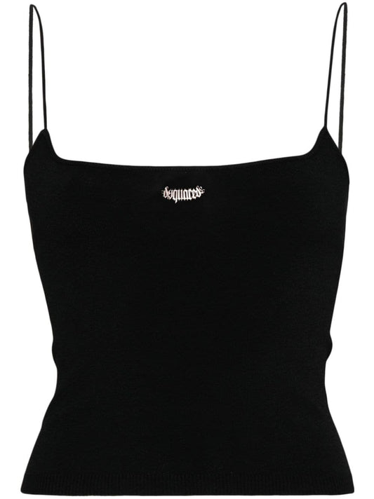 logo-plaque knitted crop top