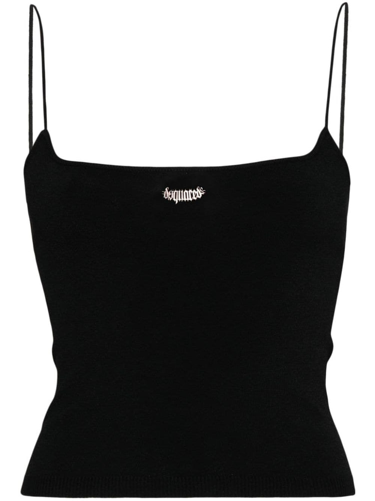 logo-plaque knitted crop top