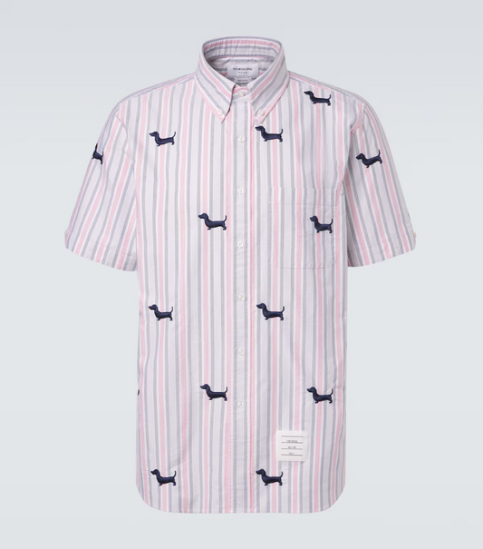 STRAIGHT FIT BD S/S SHIRT W/ SATIN STITCH HALF DROP HECTOR IN 4 BAR REPP STRIPE OXFORD