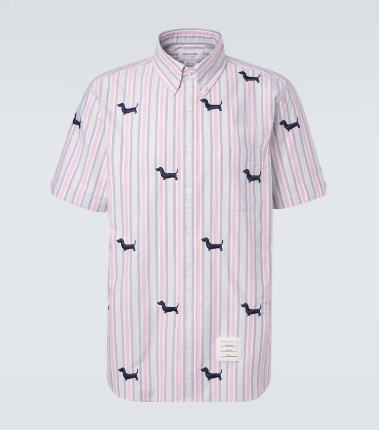 STRAIGHT FIT BD S/S SHIRT W/ SATIN STITCH HALF DROP HECTOR IN 4 BAR REPP STRIPE OXFORD