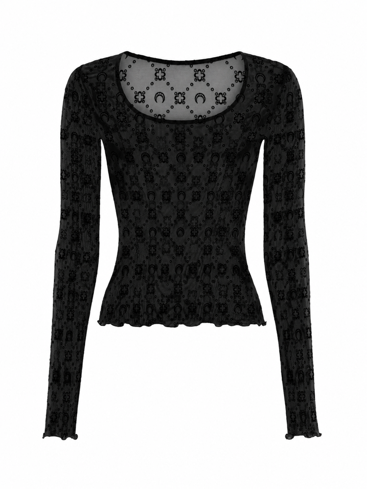 MOONOGRAM MESH FLOCK LS ROUNDNECK TOP