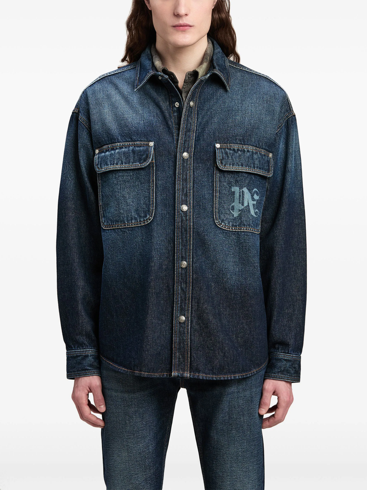 logo-print denim shirt