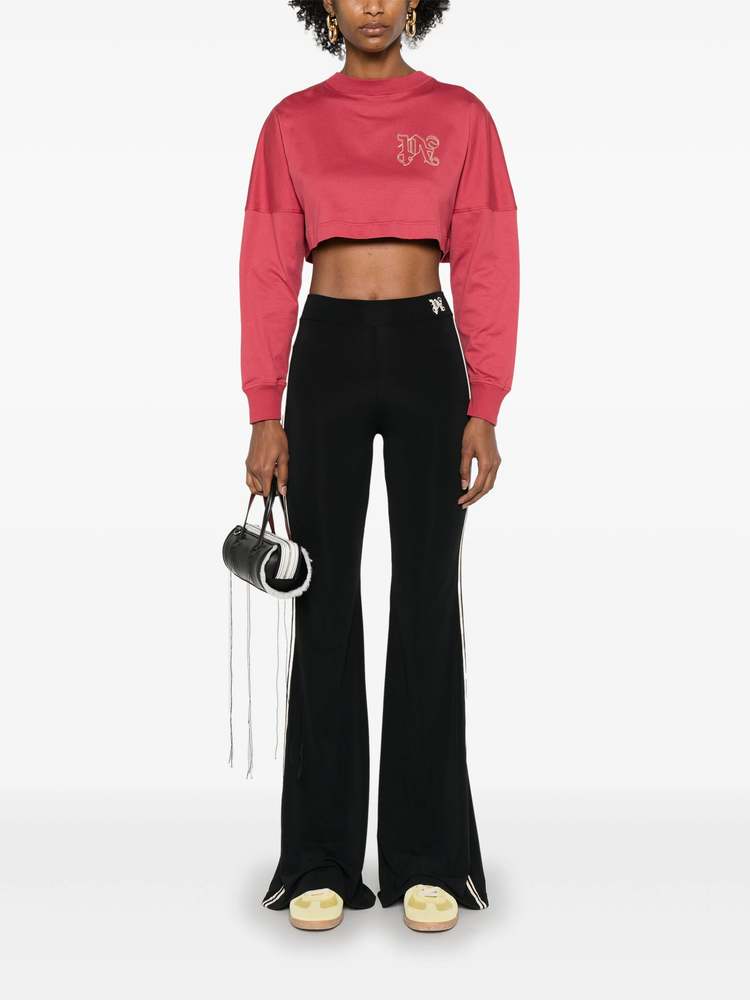 monogram-embroidered flared trousers