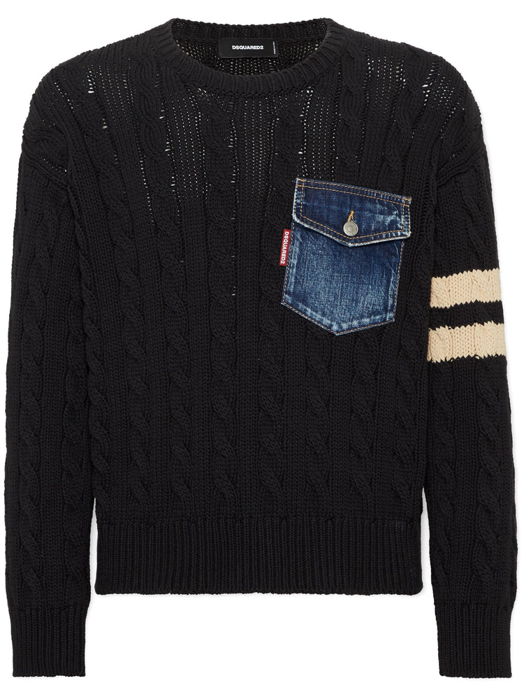 D2 pocket cable-knit jumper