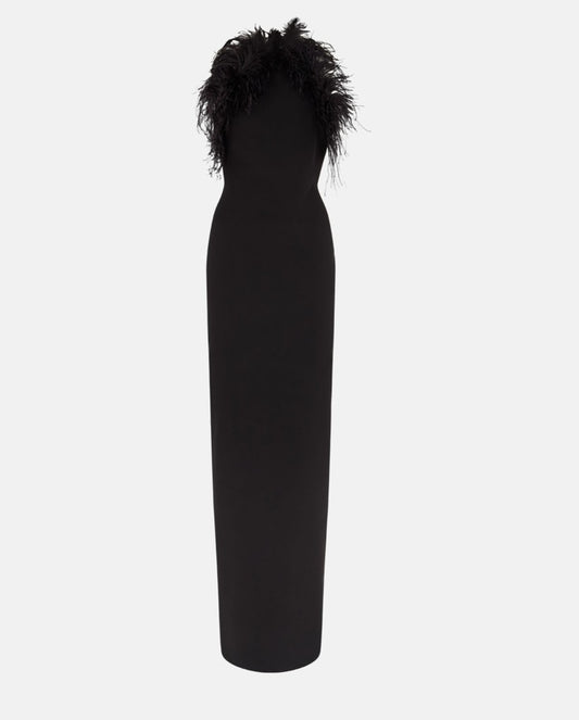 Long dress Cady with ostrich feathers