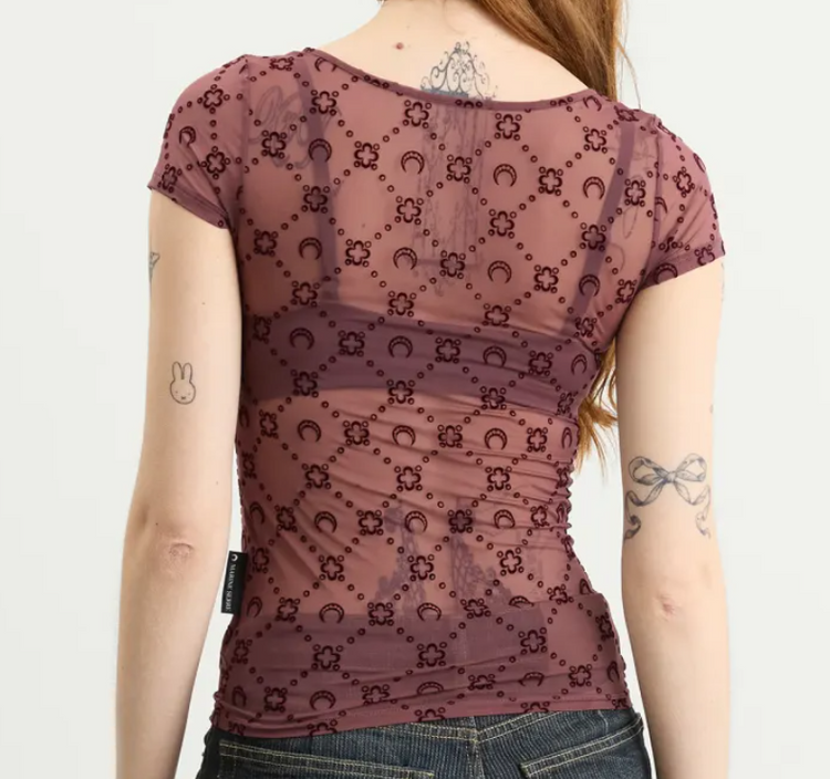 MOONOGRAM MESH FLOCK SS ROUNDNECK TOP