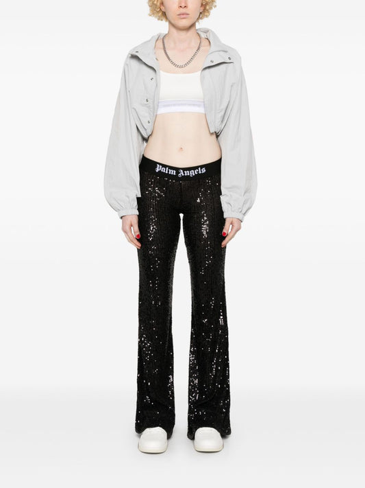 logo-tape sequins flare trousers