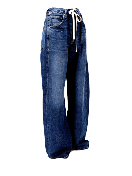 Brynn drawstring-waist cotton jeans MID INDIGO