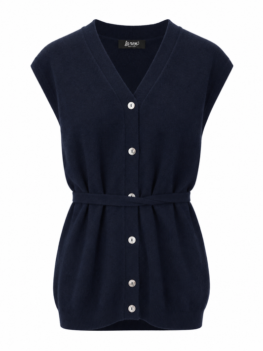 LA ROSE V gilet cardigan belt cash blue navy