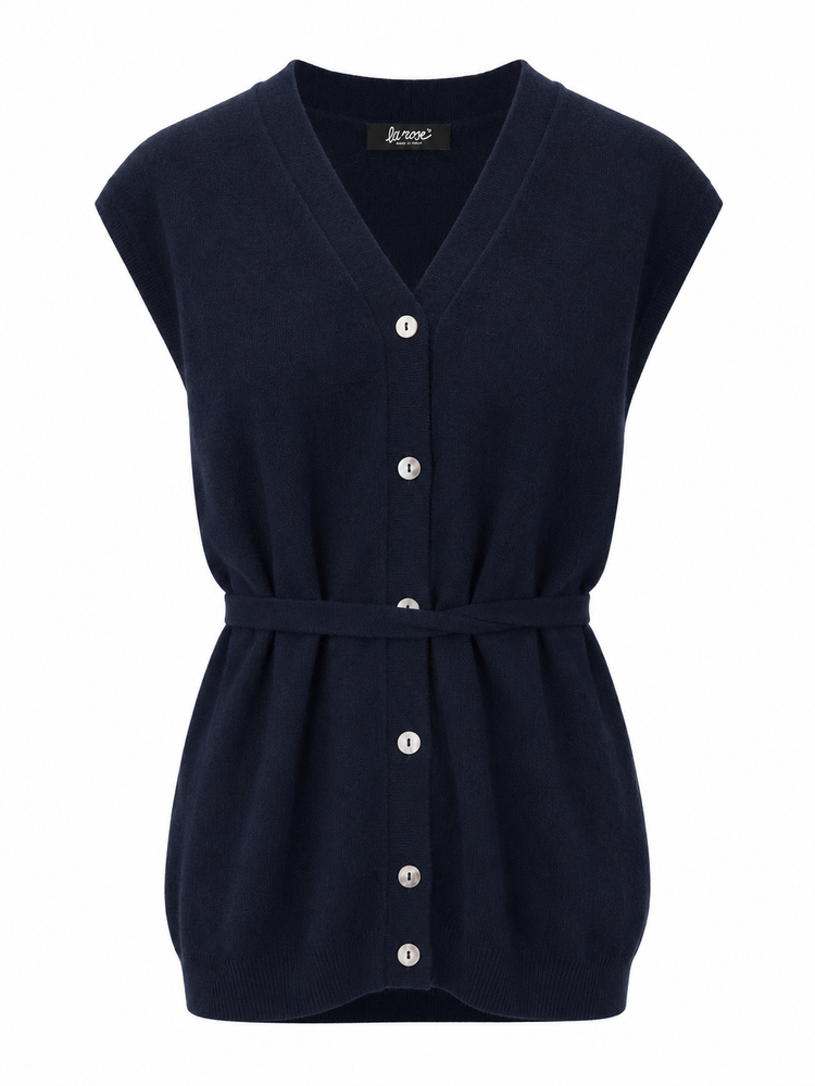 LA ROSE V gilet cardigan belt cash blue navy