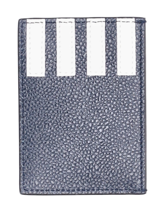 SINGLE CARD HOLDER W/ SIDE 4 BAR STRIPES IN PEBBLE GRAIN LEATHER