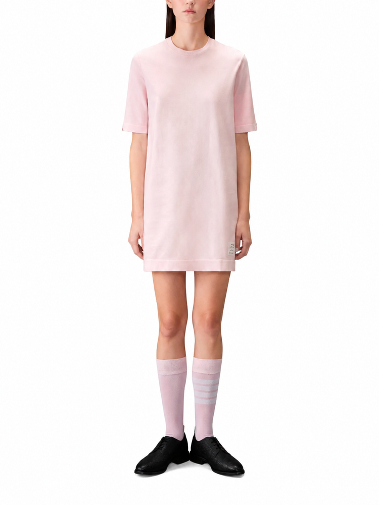 GARMENT DYED SS TEE SHIRT DRESS W/ TONAL 4 BAR IN MED WEIGHT JERSEY W/ OVERDYED 4 BAR