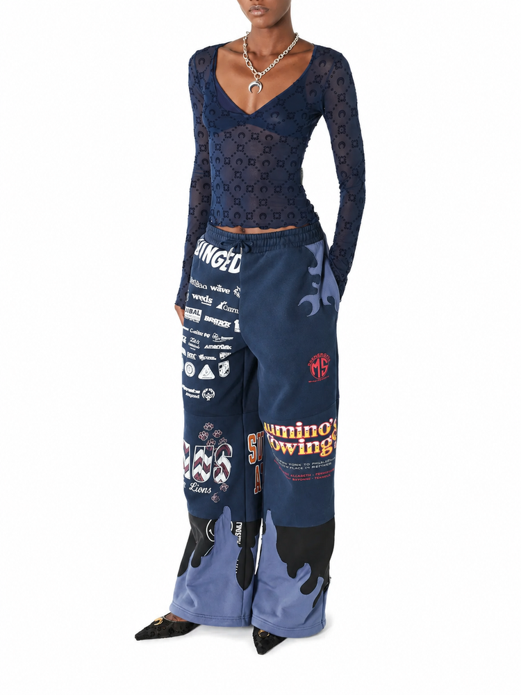 MOONOGRAM MESH FLOCK LS ROUNDNECK TOP