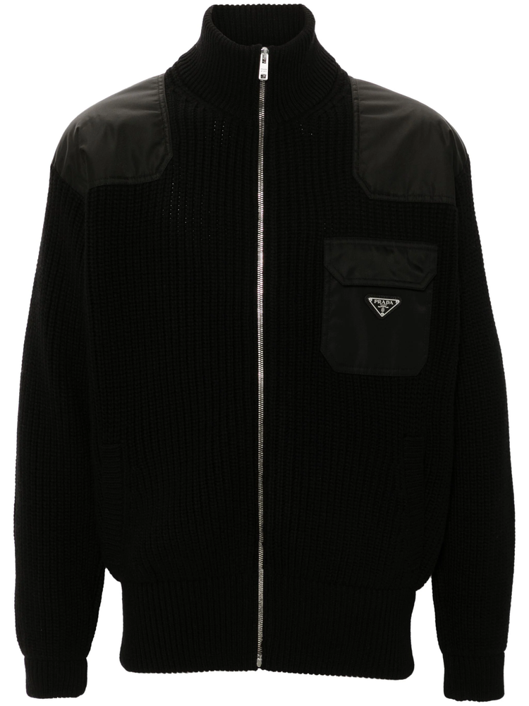 Re-Nylon-panelling cardigan