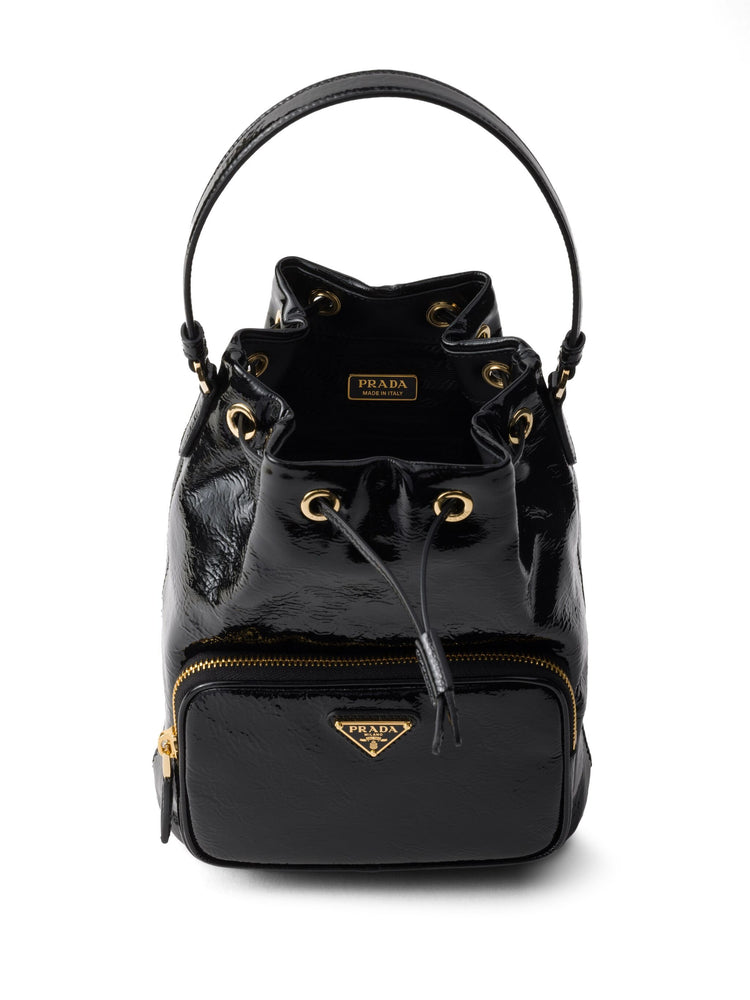 Duet patent leather bucket bag