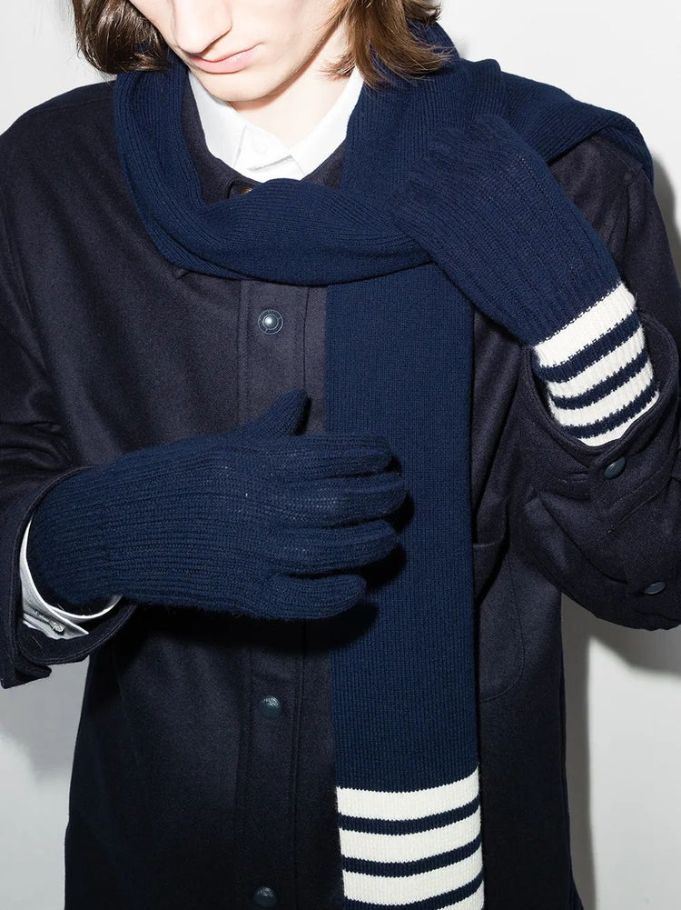 RIB GLOVES W/ 4 BAR STRIPE IN CASHMERE