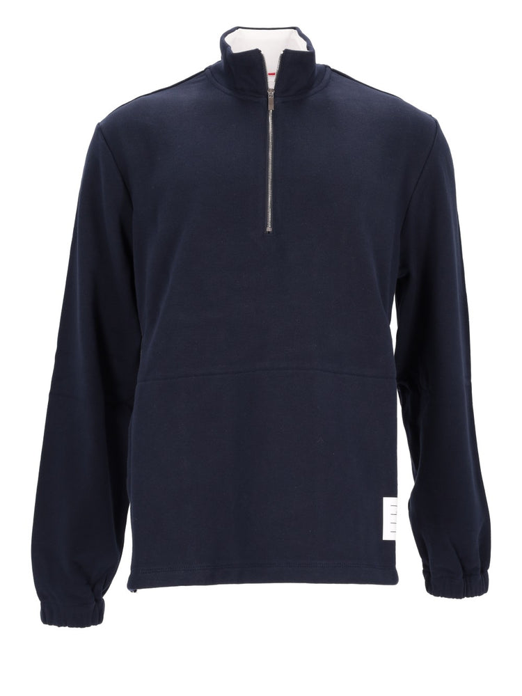 FUNNEL NECK HALF ZIP PULLOVER W/ ENGINEERED 4 BAR IN COLOR BLOCKED SOLID CLASSIC LOOPBACK JERSEY