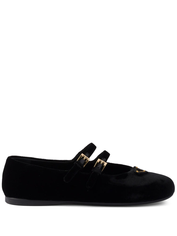 velvet-finish ballerina shoes