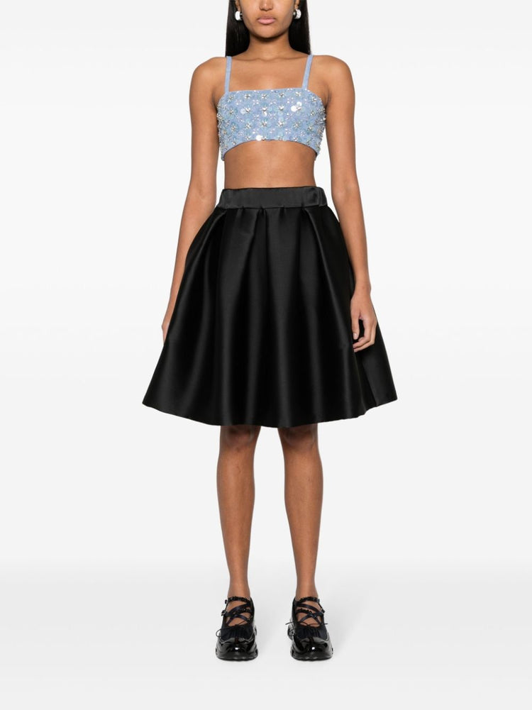 rhinestone-embellished mesh cropped top